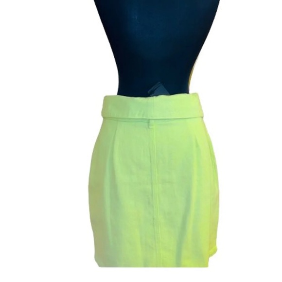NEW Know One Cares Neon Belted Paper Bag High Waist Fold Over Neon Lime Skirt - Picture 5 of 5